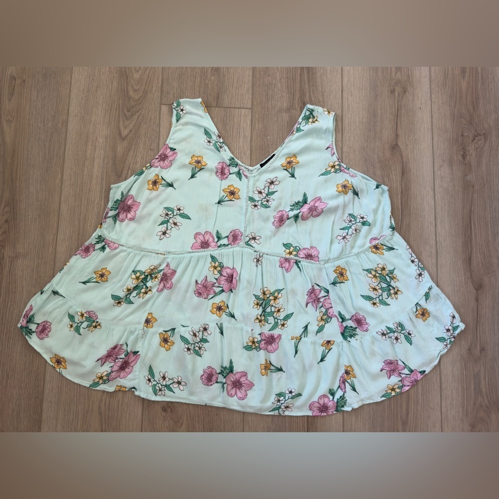 Lane Bryant Floral Tank Top - Mint and Pink
